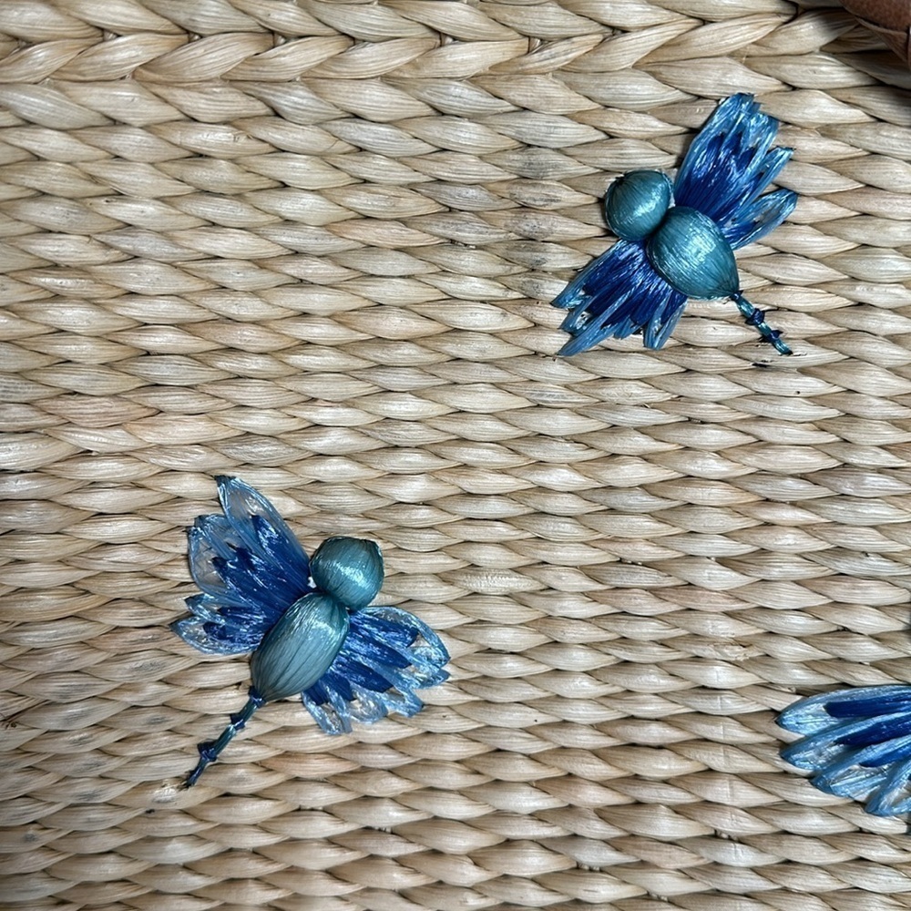 AVON 2005 BEACH used Straw Tote bag with blue dragonflies large shoulder - Picture 4 of 13